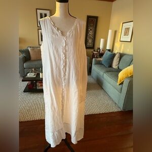 pure jill elements white linen hi/low lined dress with mini ruffle detail, L